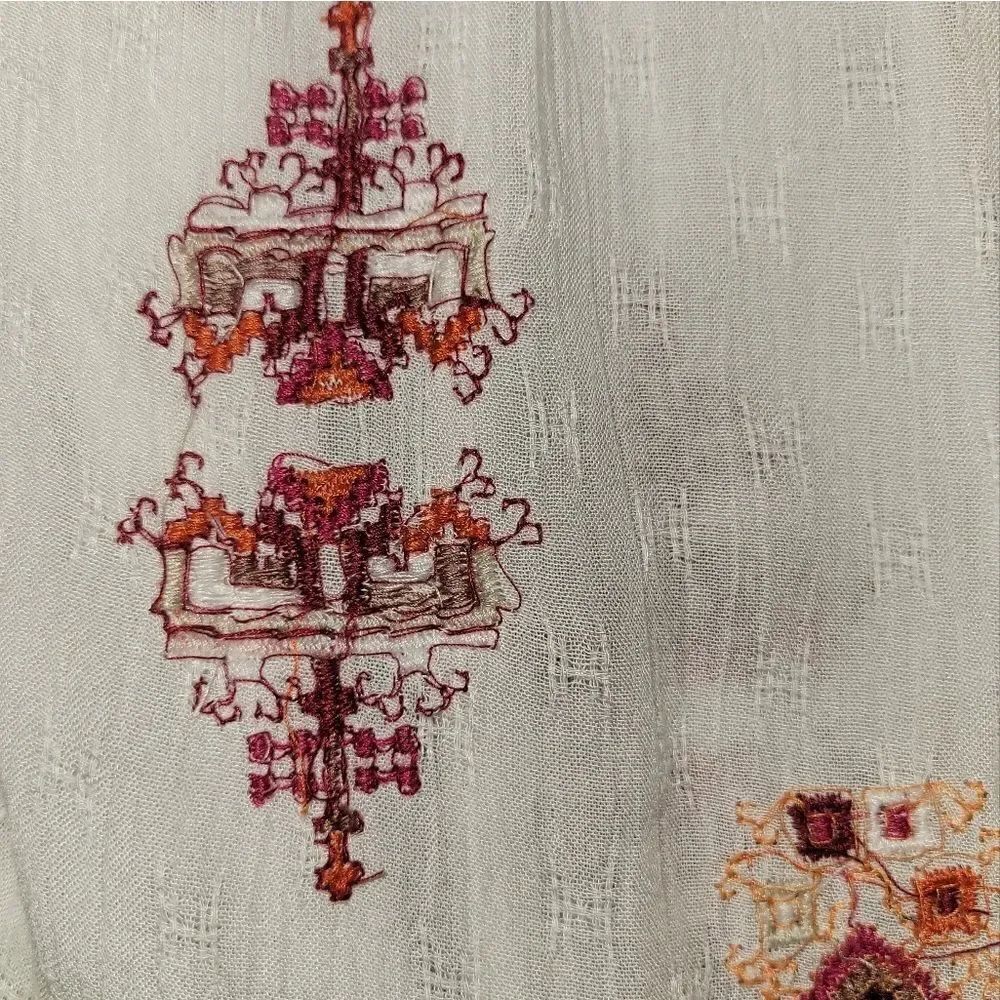 Free People Arianna White Red Embroidered Bohemian Tunic Mini Dress S - Picture 12 of 15